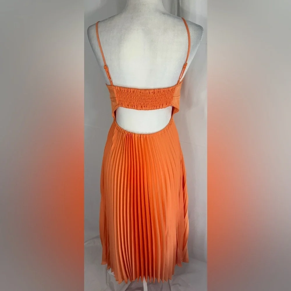 HOUSE OF HARLOW 1960 ORANGE PLEATED CUTOUT DRESS SIZE S - Picture 7 of 9